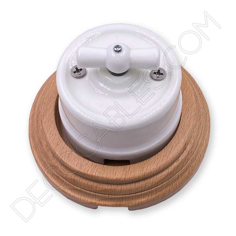 Base de madera para interruptor y enchufe cerámico Vintage Base de madera para interruptor y enchufe cerámico Vintage