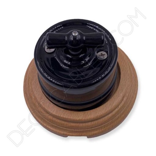 Base de madera para enchufes e interruptores cerámicos Vintage 3 Base de madera para interruptor y enchufe cerámico Vintage