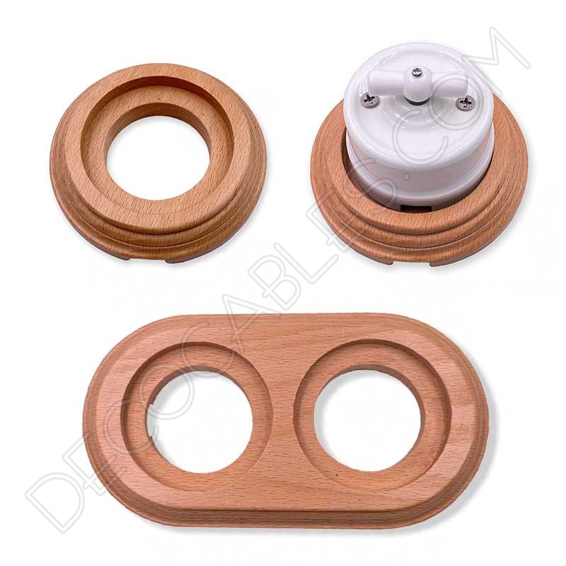 Base de madera para interruptor y enchufe cerámico Vintage Base de madera para interruptor y enchufe cerámico Vintage