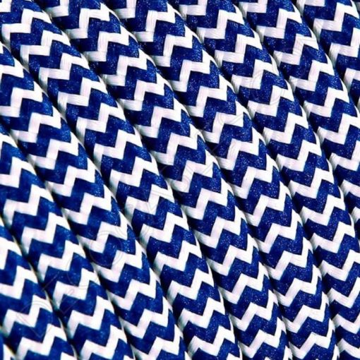Cable textil liso azul y blanco zig zag