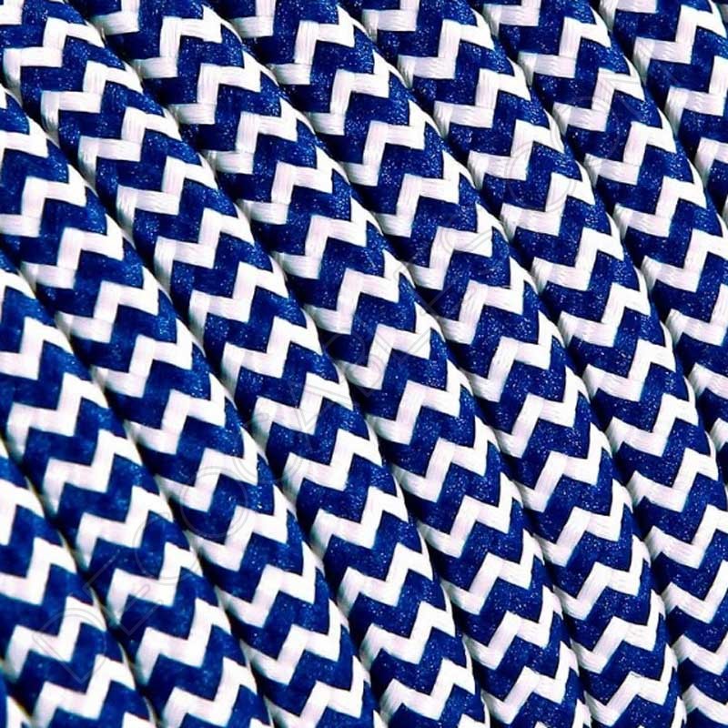 Cable textil liso azul y blanco zig zag Cable textil liso azul y blanco zig zag