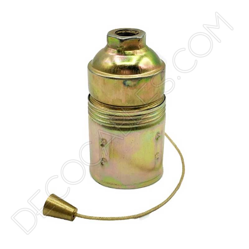 Portalámparas latón liso E27 con interruptor tirador cordel Portalámparas latón liso E27 con interruptor tirador cordel