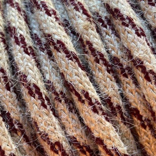 Cable de cuerda redondo de yute bicolor granate 2x0,75mm² 2 Cable eléctrico redondo cuerda de yute bicolor granate 2x0,75