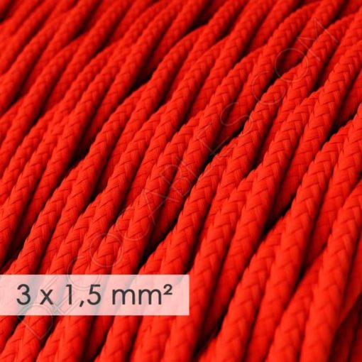 cable eléctrico de sección grande 3x1,50 trenzado tejido efecto seda rojo